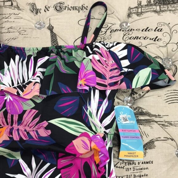 Swim Solutions Off the Shoulder Tummy Control Swimsuit - Picture 6 of 9